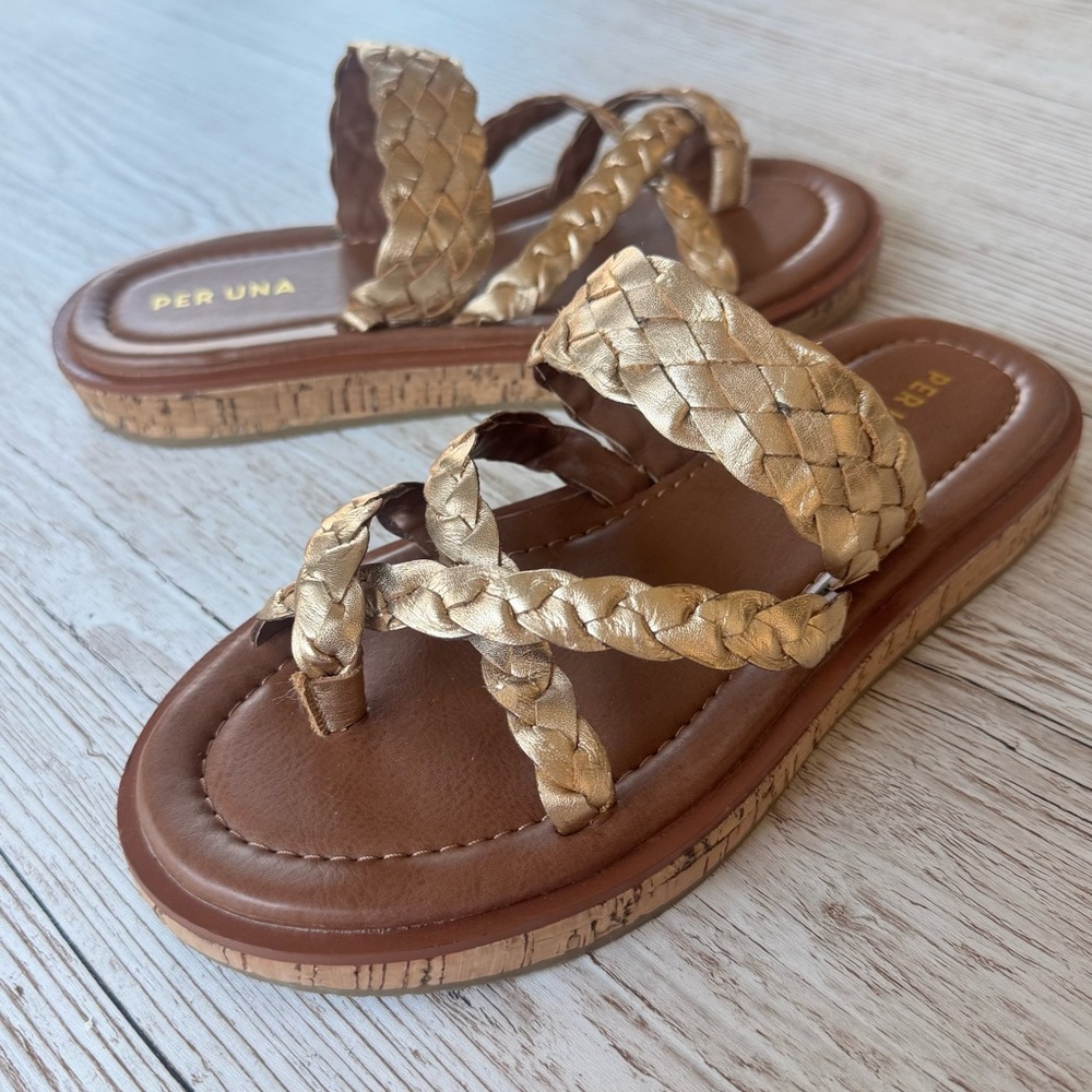 Per Una Gold Metallic Braided Cork Outsole Sandals 6